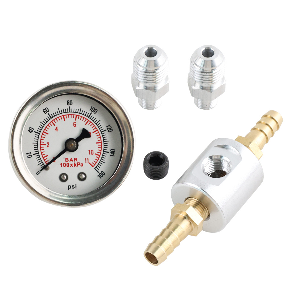 High-Precision Universal 1/ 8inch Npt Fuel Pressure Gauge 0-160Kpa Air Pressure + Three-Way Adapter