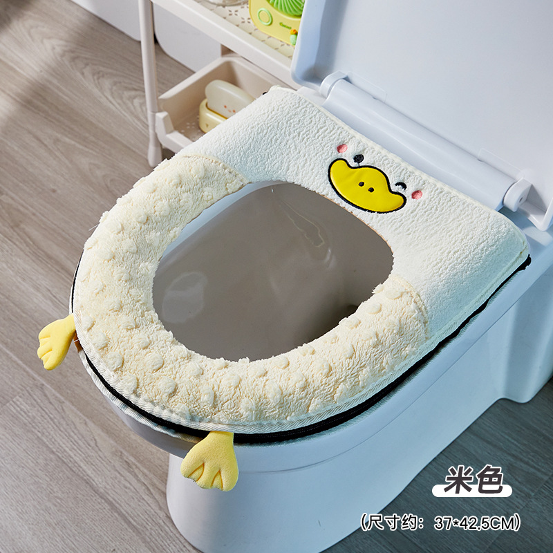Alfombrilla de inodoro de otoño e invierno, engrosamiento para el hogar, nueva funda de inodoro, cojín de inodoro de dibujos animados con cremallera universal de cuatro estaciones