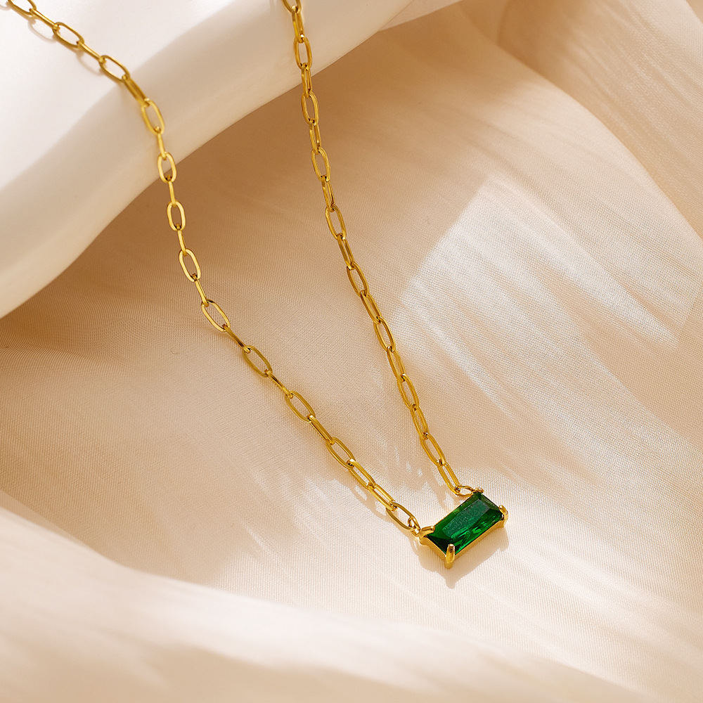 12g Weight Real Gold Plated Plating Material Zircon Inlay Material Necklace Classification 1 Piece Quantity Daily, Street Occasion 304 Stainless Steel Material Rectangle Pattern Women's Gender IG Style, Simple Style Style Waterproof Non Tarnish, Inlay Craft Real Gold Plated Rectangle 304 Stainless Steel IG Style Simple Style Waterproof Non Tarnish Necklace 7