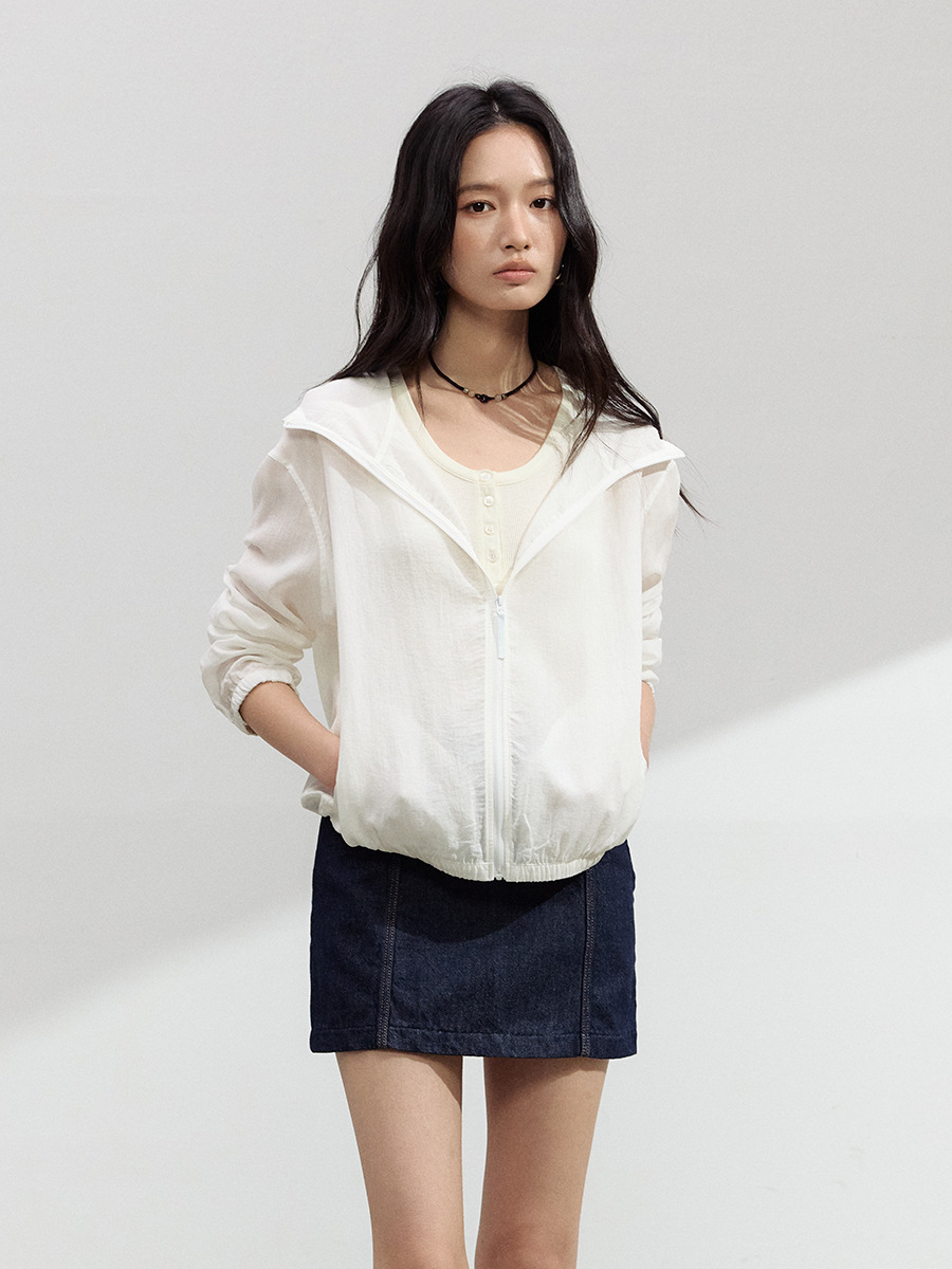 春夏天丝亚麻连帽衫女莱赛尔休闲拉链开衫上衣纯色百搭简约外套