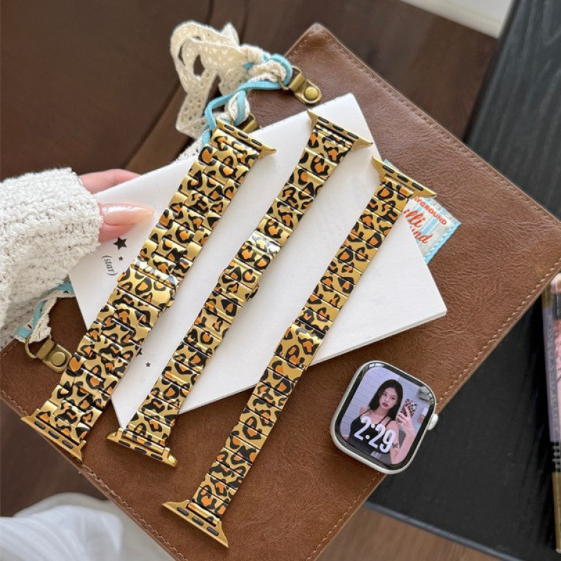Stainless Steel Leopard Print Series Resin Leather Strap Suitable for S10 Apple S11 Watch iWatch 8Th Generation 2026 Metal Stainless Steel Leopard Print Series Resin Leather Strap Suitable for S10 Apple S11 Watch iWatch 8Th Generation 2026 Metal