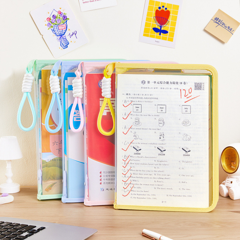 薄いカラーの手提げ書類袋の高い顔の値は本の袋のA4透明なチャック式の資料の収納袋の爆発的な卸売りを持ちます。|undefined