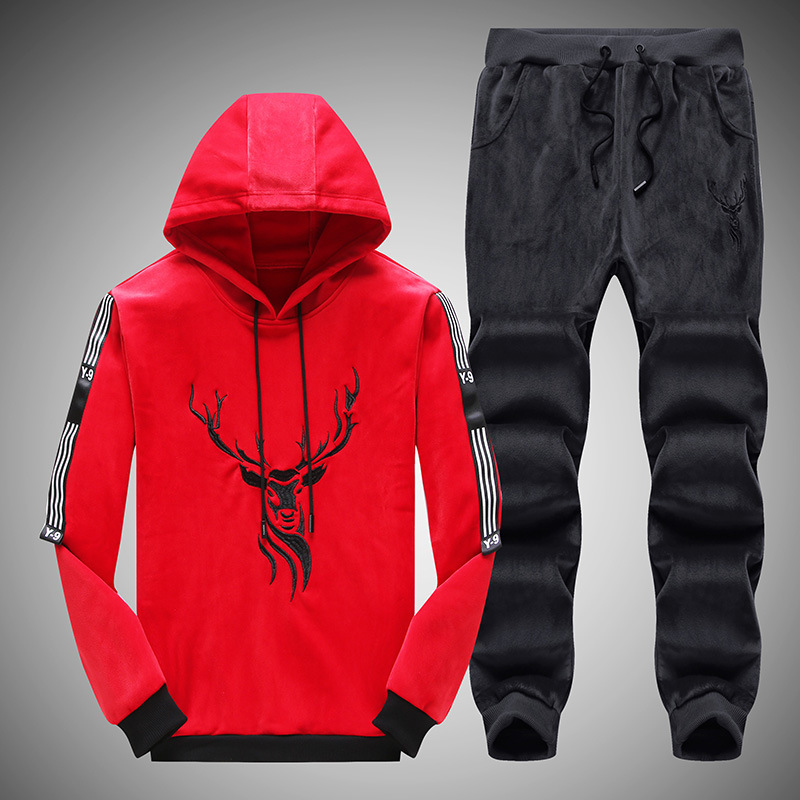 winter Sports suit Men's Korean Edition Sweater Plush thickening Vest Youth Jinsirong leisure time keep warm Two piece set