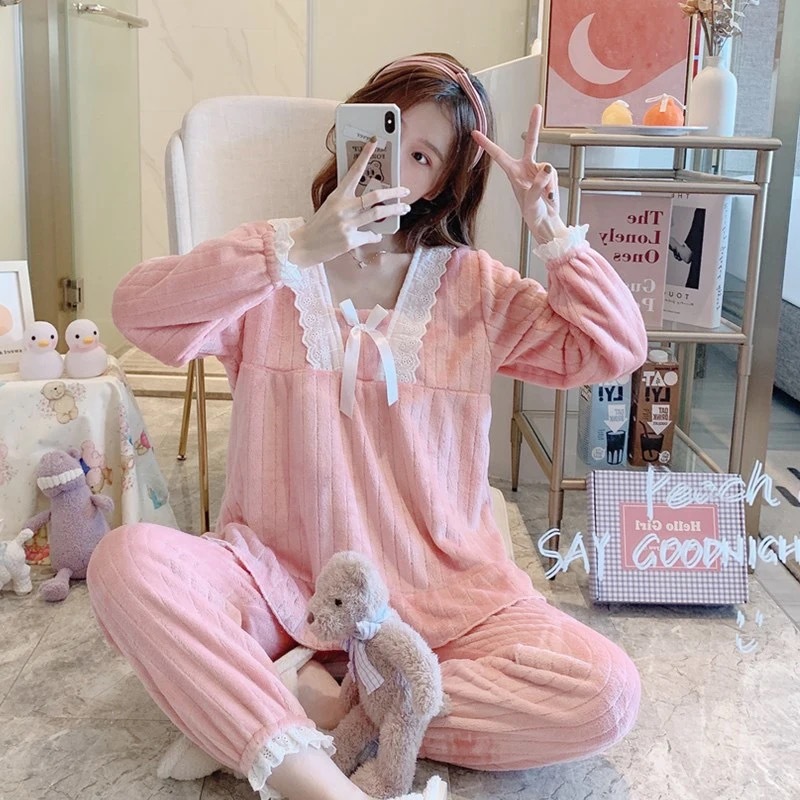 Coral pajamas thickening Plush Flannel Princess wind Sweet lovely suit Home Furnishing Fast live broadcast