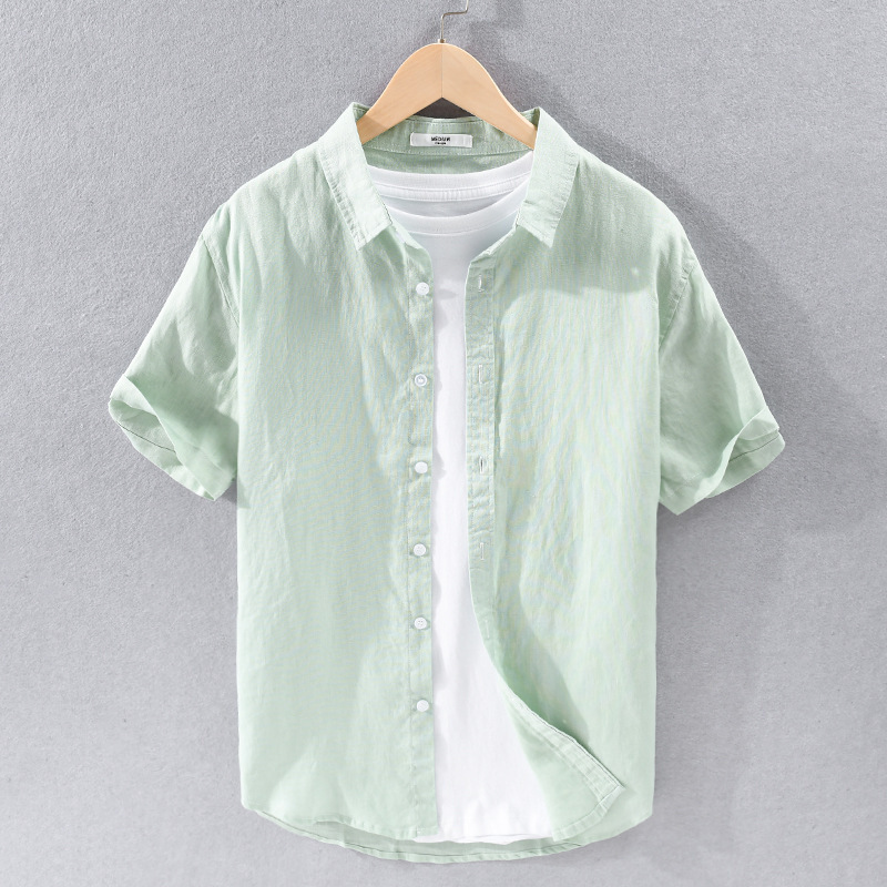 Pure Linen Pure Linen Men's Simple All-match Casual Linen Short-sleeved Shirt 9012