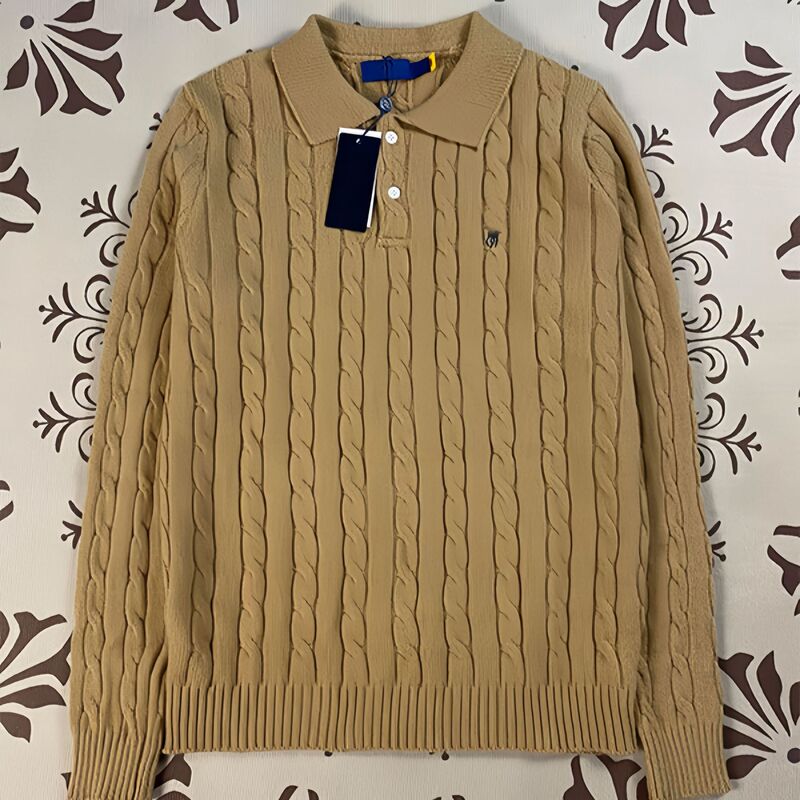 Cross-Border Foreign Trade American-Style Rl Retro Cable Knit Couple's Button Embroidered Pony Logo Sweater Long-Sleeve Women's Sweater