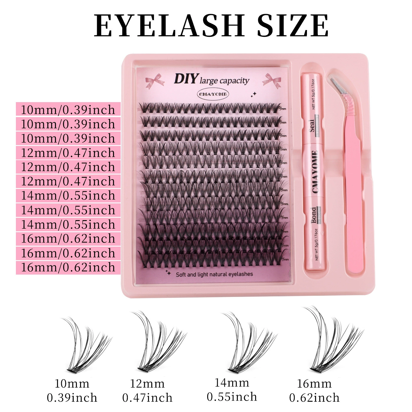DIY False Eyelash Cluster Set, 240 Clusters, Multi-Density 10D–100D, Natural Thick Segmented Lashes