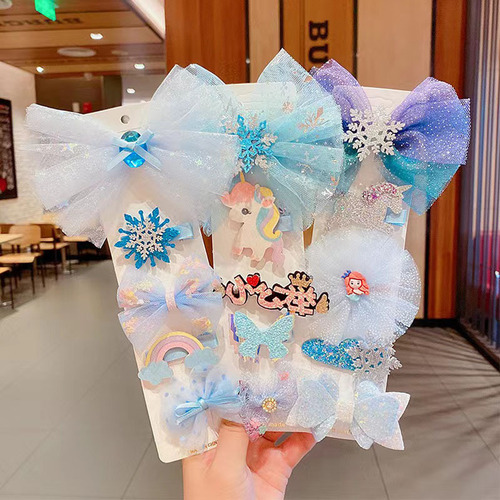 Children's Frozen Princess Hair Clip Set, Baby Girls' Hair Clips, Korean Style Cute Bow Tiara