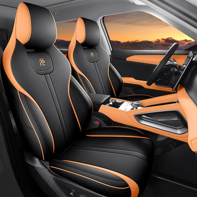 BYD Yuan Up Seat Cover Special All-inclusive Seat Cover Four Seasons Universal Cushion Car Interior Modification Car Seat Cover (Modelə uyğun (Original) oturacaq örtükləri) - black-orange-standard-edition-note-the-model-year-rear-half-pack