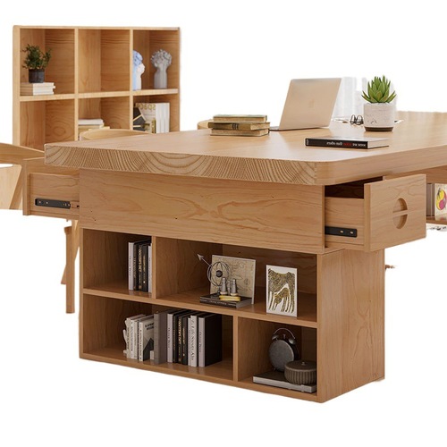 jgz书桌书柜书架一体组合实木双人学习桌带抽屉客厅家用多功能大