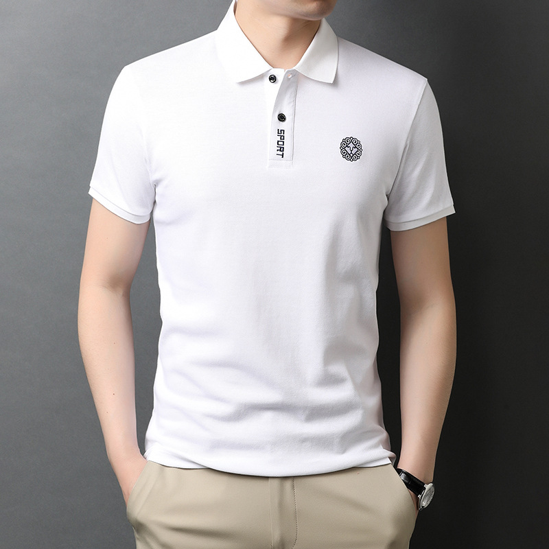 短袖男2021年新款潮流翻領純色刺繡短袖中青年翻領T恤夏季polo衫