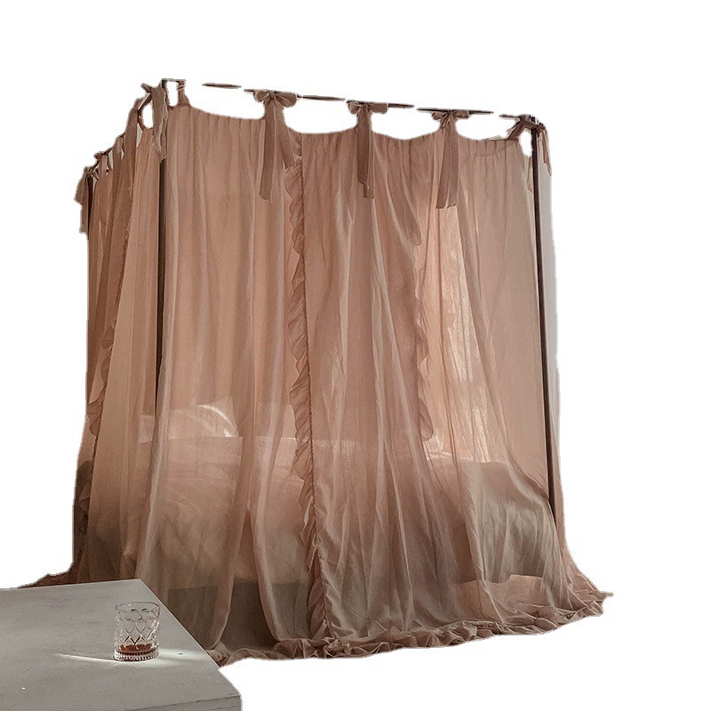 2024 new French mosquito nets, court landing bed curtain princess wind bed curtains, three open shielded dustproof old shelf beds