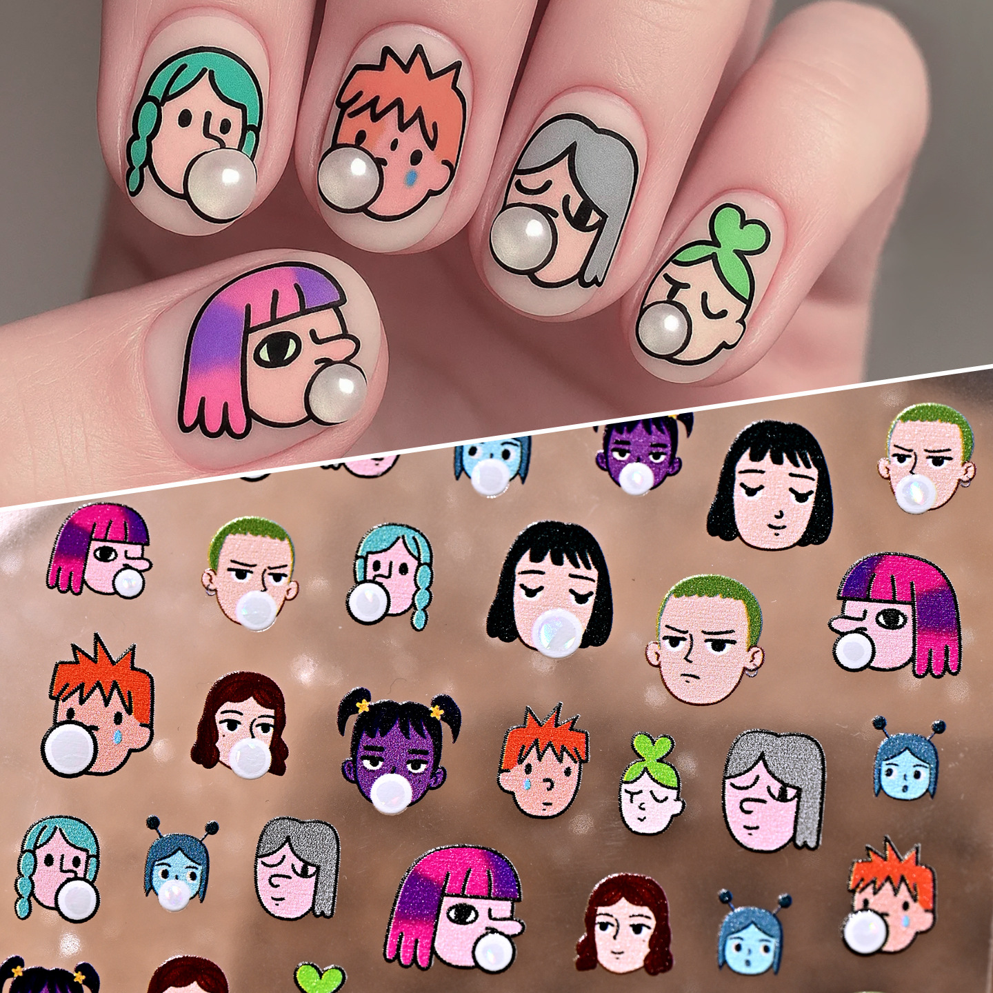 Las celebridades de Internet explotan las burbujas, las pegatinas de uñas de la chica extraña, las joyas de uñas divertidas para niños, las pegatinas de bricolaje de la carcasa del teléfono móvil