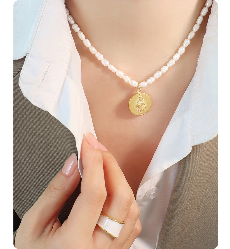 Elegant Human Round Pearl Titanium Steel Plating Pendant Necklace 1 Piece