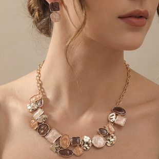 Women's jewelry set geometric round enamel dripping stitching simple design women's necklace earrings gift