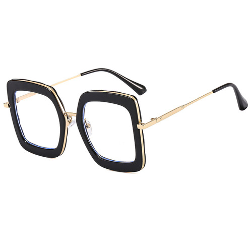 TR90 Anti-Blue Light Square Large Frame Glasses Frame  New European and American Flat Mirrors Plain Street Photography Glasses Frame Cross-Border