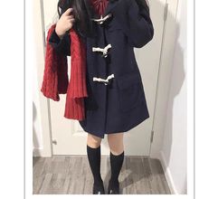 日系jk制服牛角扣毛呢加绒外套大衣秋冬新款小个子中长款日系校供