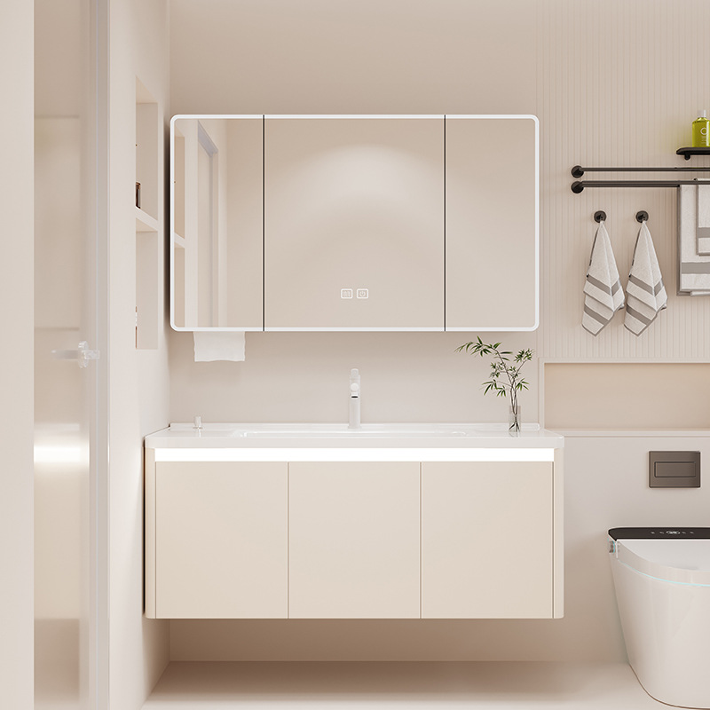 Gabinete de baño de agua con control de mesa, lavabo integrado de cerámica, cajón de baño, gabinete de baño de inducción, lavabo combinado, nido de abeja, aluminio