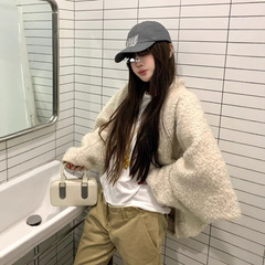 现货原厂面料迪丽热巴欧阳娜娜同款韩系慵懒风宽松落肩羊毛外套女