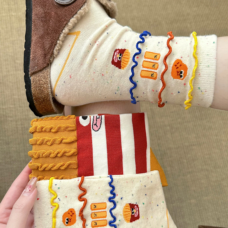Calcetines de patatas fritas, calcetines de algodón de otoño y invierno con zapatos burkin extraños, calcetines de mujer encantadoras, calcetines de tendencia generales