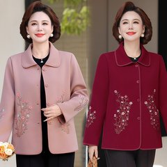 妈妈秋装外套宽松大码中老年女秋冬洋气翻领短款毛呢上衣2025新款
