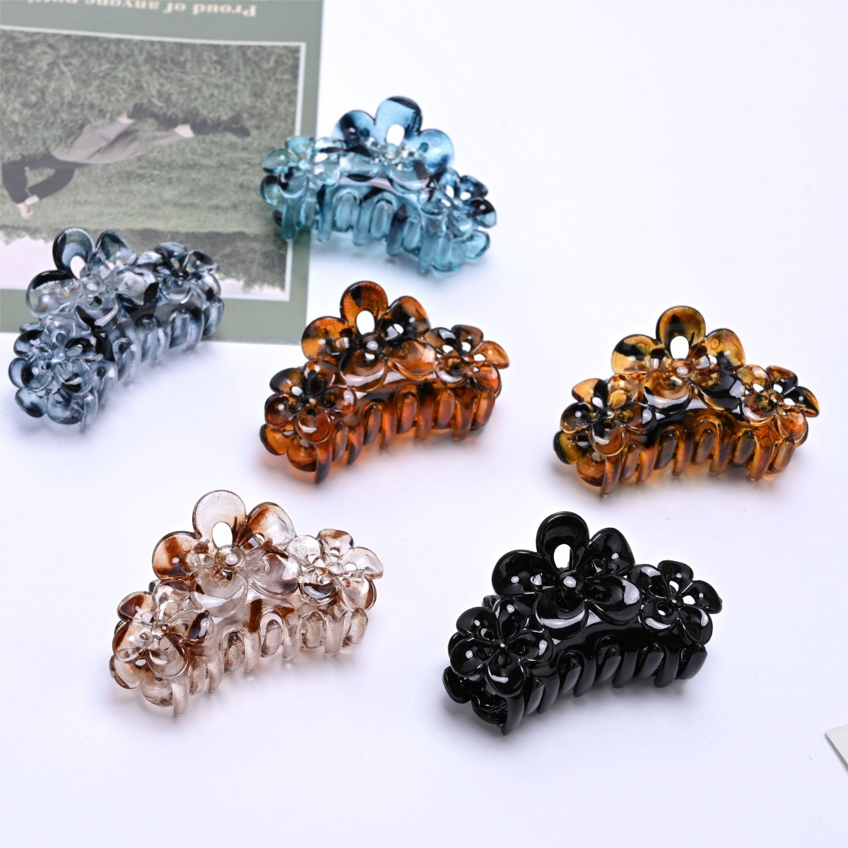 Medium Transparent Color Leopard Point Half Hair Clip Simple All-match Back Head Hair Clip Shark Clip Cross-border New Hair Grasp