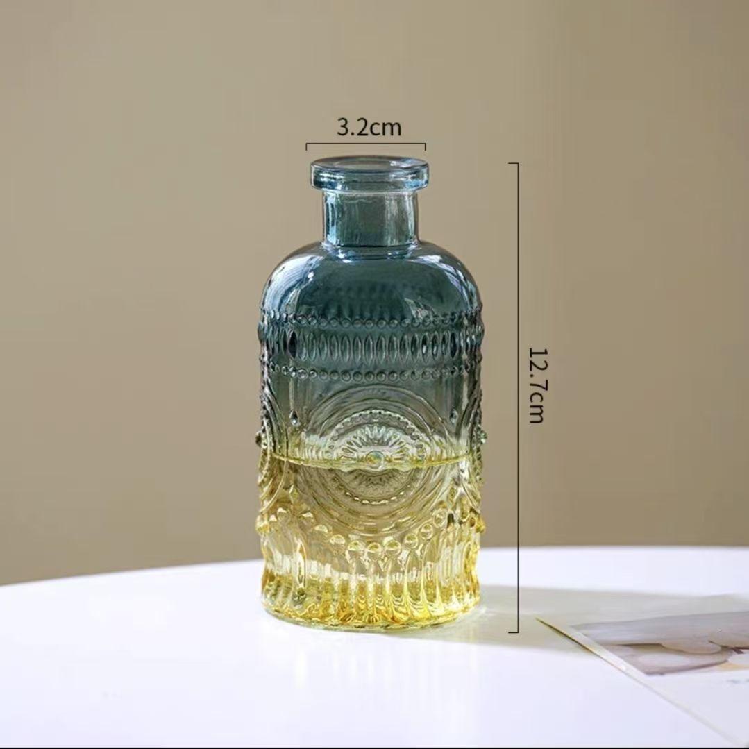 Relieve retro europeo azul y amarillo gradiente spray mini hidroponía jarrón aromático conjunto de jarrón de vidrio de flores secas
