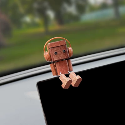 creative car accessory, cute car | Car ornaments - rocking-leg-wooden-figurine-brown-headphones