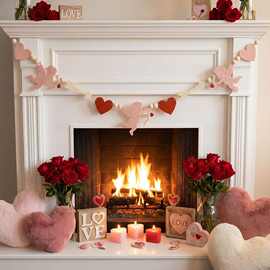 新款红粉爱心毛毡花环丘比特之箭横幅拉旗悬挂装饰主题派对装饰