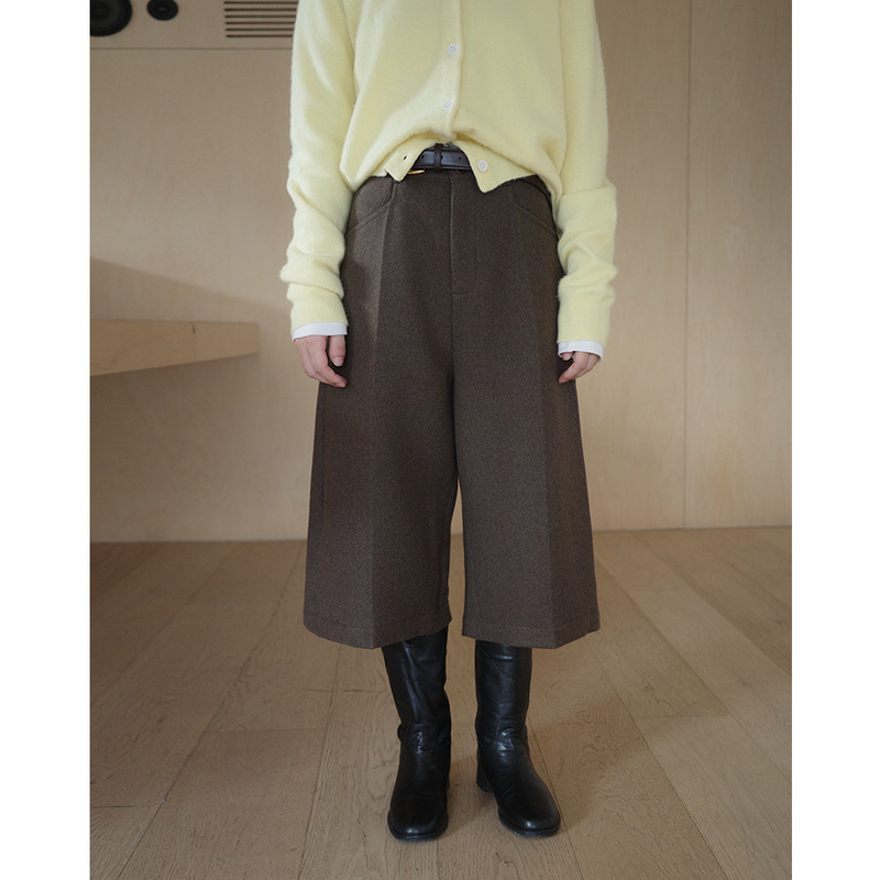 Evertrue 50% Wool Suit Pants for Women 2025 Korean Style Autumn and Winter Wide-Leg Loose Brushed Cropped Pants 68081