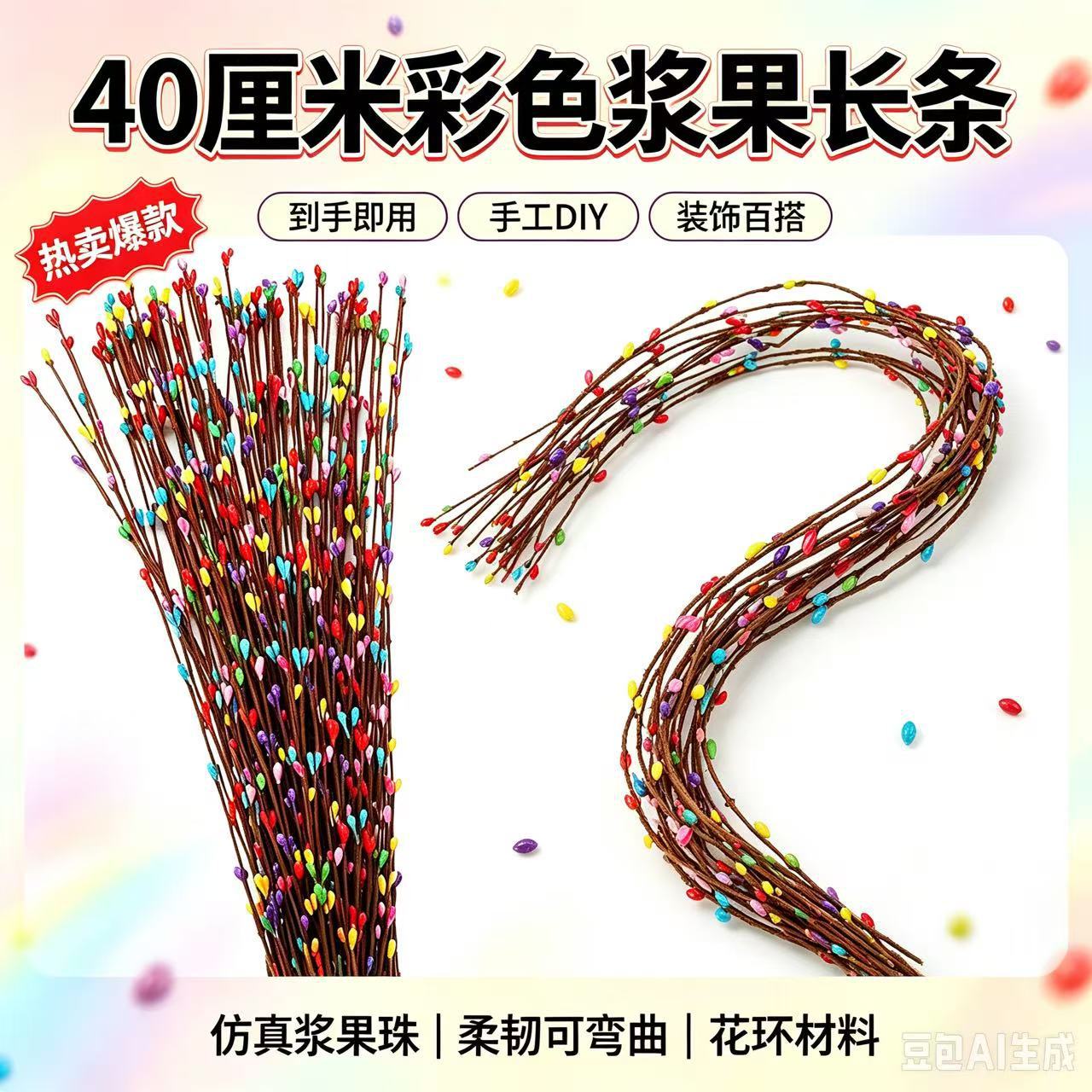 源头工厂DIY配件小浆果长条花环材料包装藤条藤蔓长40cm一包100支