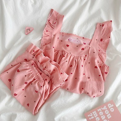 綿とリネンの純粋な小さなサスペンダーパジャマ女性の純粋な綿の夏のショーツ甘い女性の純粋な欲望スタイルのツーピースホーム服|undefined