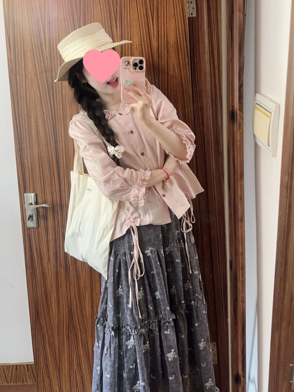 秋季新款温柔时尚花边衬衫衬衣女韩系设计感宽松半身裙两件套|undefined