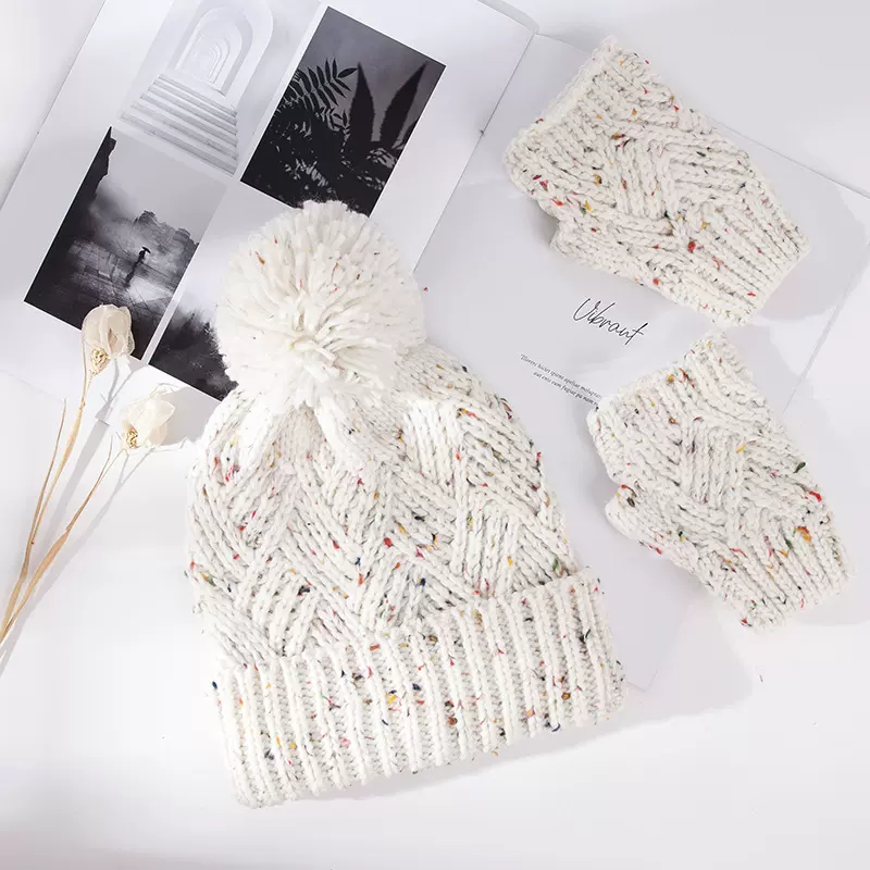 秋冬扎染手帽套装时尚简约潮流手套毛线帽街头显瘦针织帽穿搭百搭