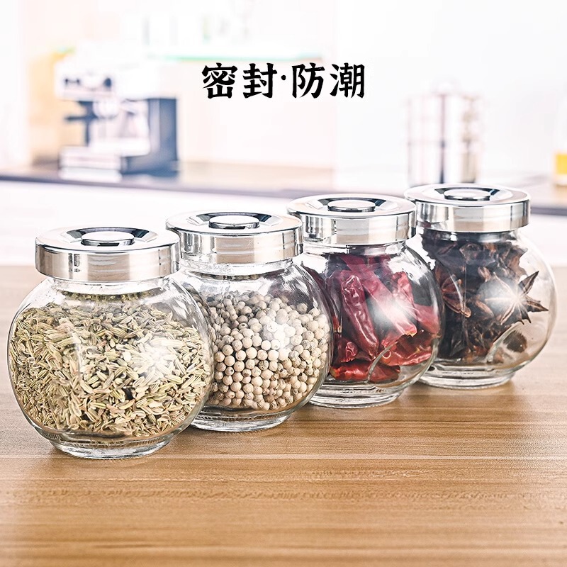 食品級調味料缶防湿ガラス密封缶漬け物蜂蜜瓶家庭用蓋付きサンショウ八角形小型貯蔵タンク|undefined