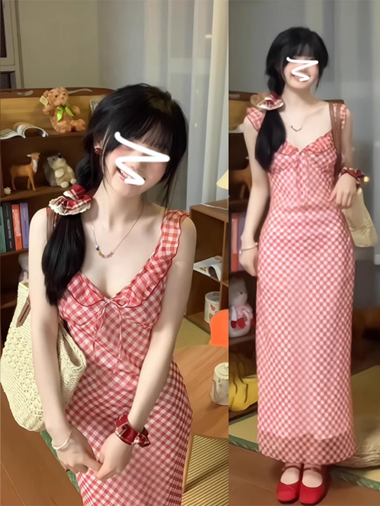 Cute red colored summer dress