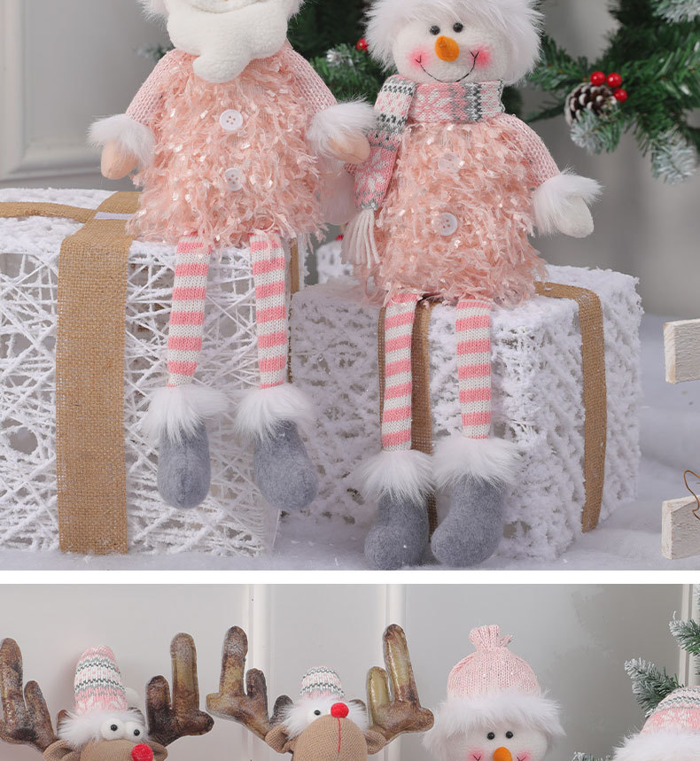 Pink Christmas Decorations Set - Fabric Santa Claus, Snowman, Reindeer Dolls For Tree, Window Display & Home Decor_voghion.com