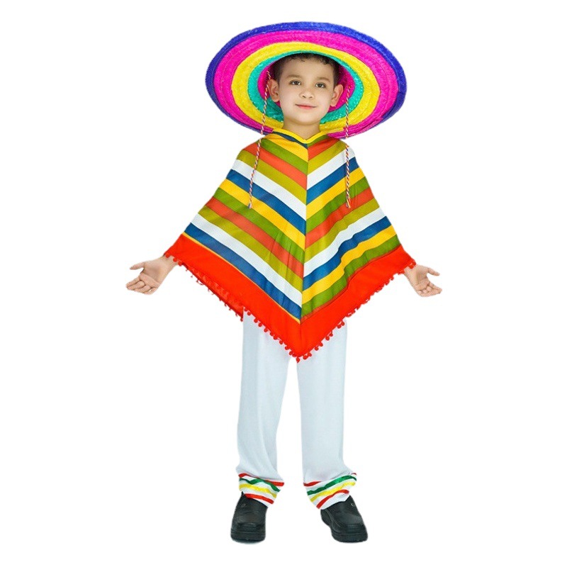 Halloween niño niños mexicano color manto estilo étnico mexicano traje del funcionamiento de los niños