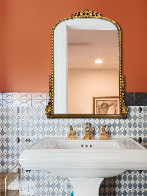 French Style Retro Bathroom Mirror Antique Retro Light Luxury European Style Modern Bathroom Mirror Makeup Carved Household Toilet