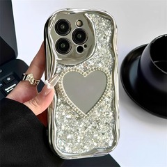 ins風適用iPhone15手機殼14promax滴膠閃粉iPhone13鏡子12/11防摔