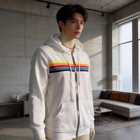 Cross-Border Amazon Europe and America 2025 New Autumn and Winter Unisex Fleece-Lined Hooded Multicolor Striped Zipper Loose Sweatshirt