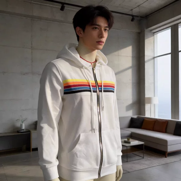 Cross-Border Amazon Europe and America 2025 New Autumn and Winter Unisex Fleece-Lined Hooded Multicolor Striped Zipper Loose Sweatshirt