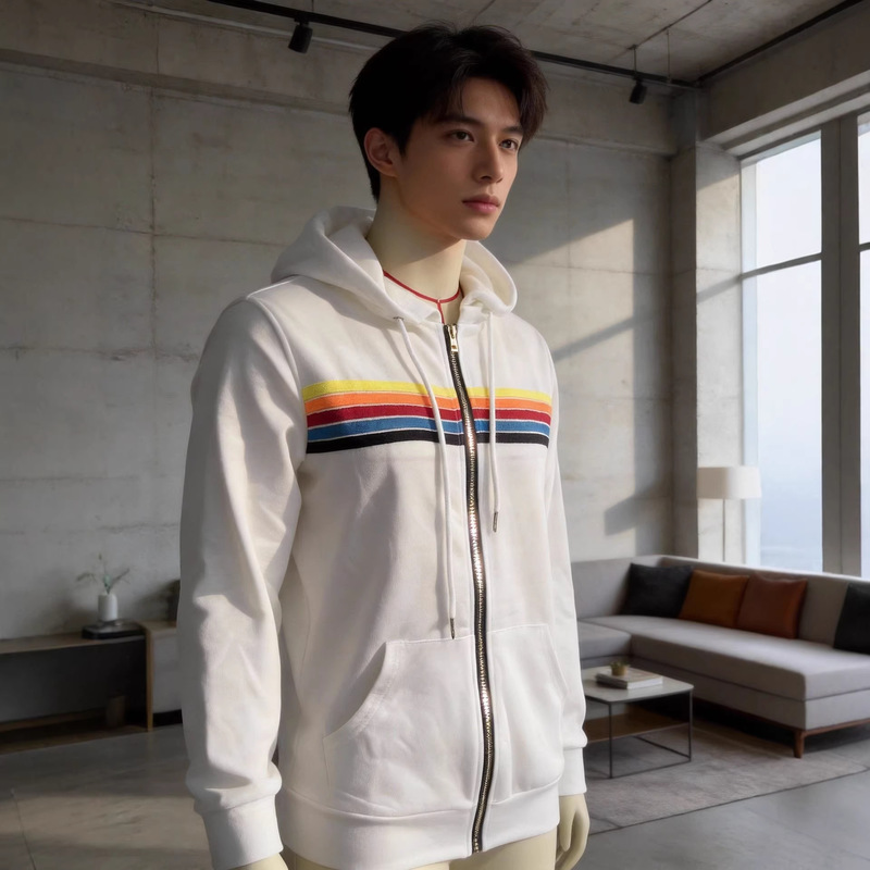 Cross-Border Amazon Europe and America 2025 New Autumn and Winter Unisex Fleece-Lined Hooded Multicolor Striped Zipper Loose Sweatshirt