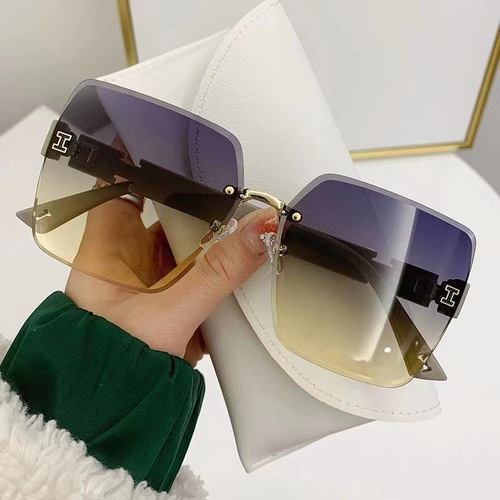 Elma's same style rimless H sunglasses slimming sunglasses fashionable anti-UV cut edge large frame women's glasses