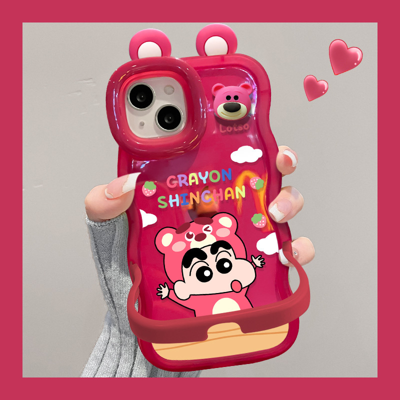 Suitable for Apple 13 Mobile Phone Case iPhone 12 Cute Little New Doll 11Promax Wavy Edge Invisible Double Bracket