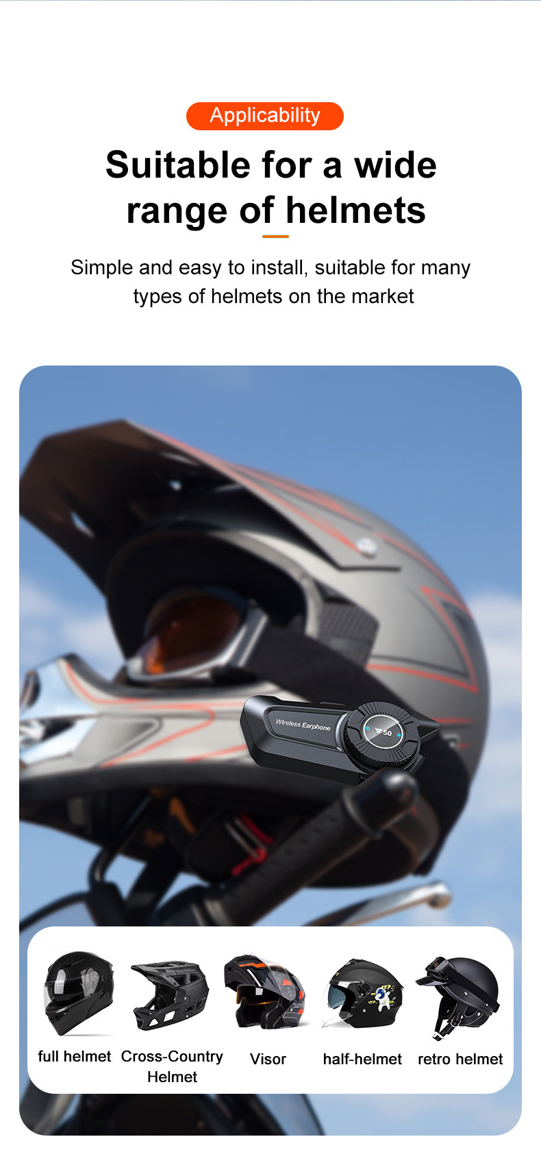 Cross-Border New Y50 Helmet Bluetooth Headset 1800Mah Long-Lasting Battery Life Intelligent Noise Reduction Waterproof Motorcycle Dedicated