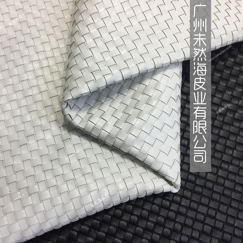 头层混种羊编织0.5cm手工编织真皮头层黑白鞋包真皮厂家直销