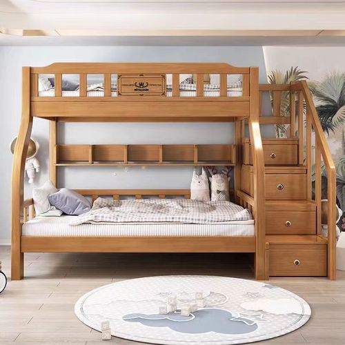 3x all solid wood bunk beds, double-layer children's bunk bed, two-story high and low double bed, adult dormitory bunk bed plus bunk bed