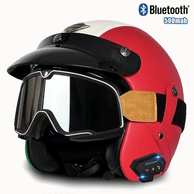 Motosiklet kaskı (dəbilqə) retro helmet men's and women's - v-flag-large-frame-goggles-bluetooth-s