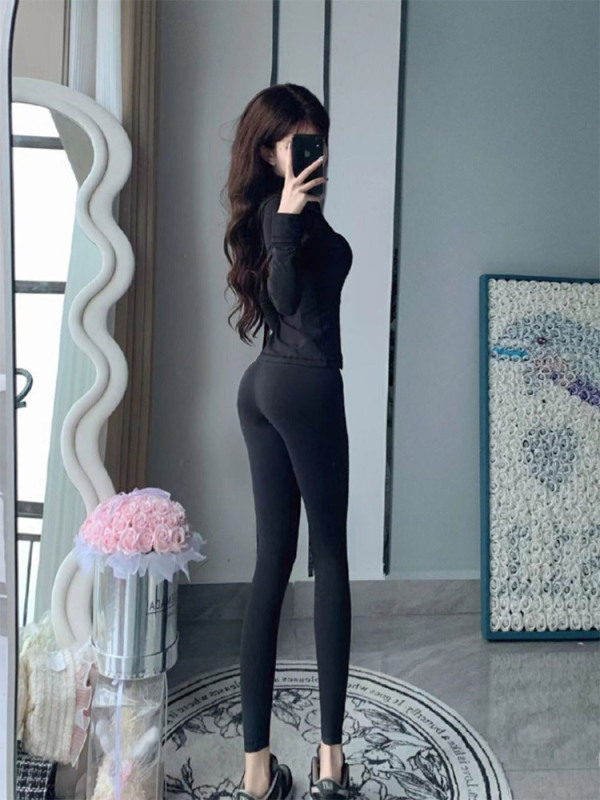 健身服女套装高颜值户外运动速干立领长袖外套大码高弹紧身瑜伽裤|undefined